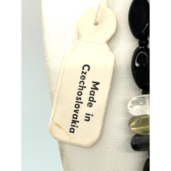 Vintage Czech Glass Beaded Necklace Black Smokey Gray & Clear With Tag - Picture 4 of 11